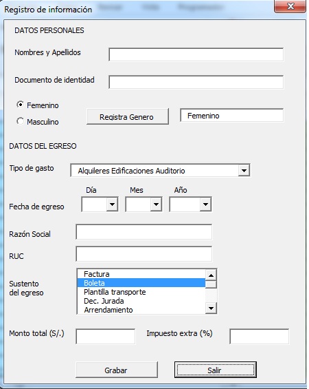 imagen 2 Ejemplo de Userform para el registro de egresos en una organización