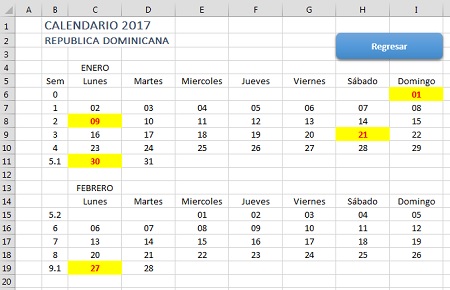 Calendario 2017 República Dominicana