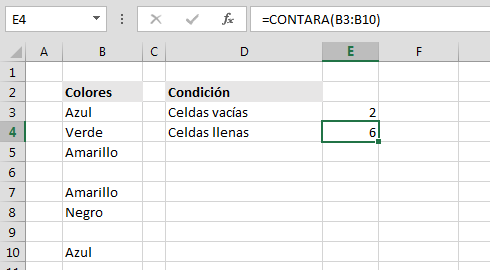 Contar celdas llenas Contar celdas llenas