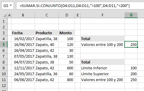 Sumar entre dos valores Sumar entre dos valores