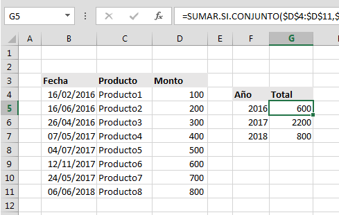 Sumar por a%c3%b1os en Excel Sumar por años en Excel