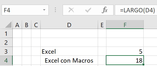 Ejemplo función Largo en Excel