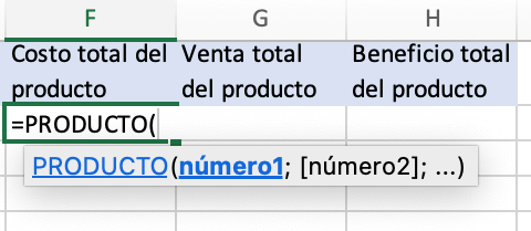 Operaciones básicas en Excel Multiplicar