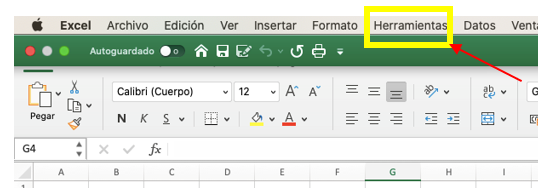 Opción Herramientas Mac Excel